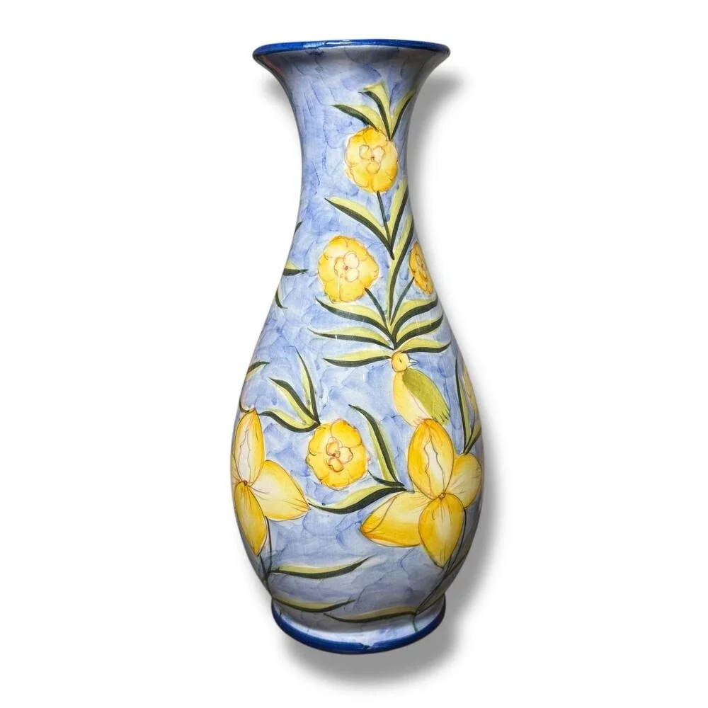 Hand-Painted Floral‎ Vase Ceramic Grand Millennial Tall Botanical Pottery Decor